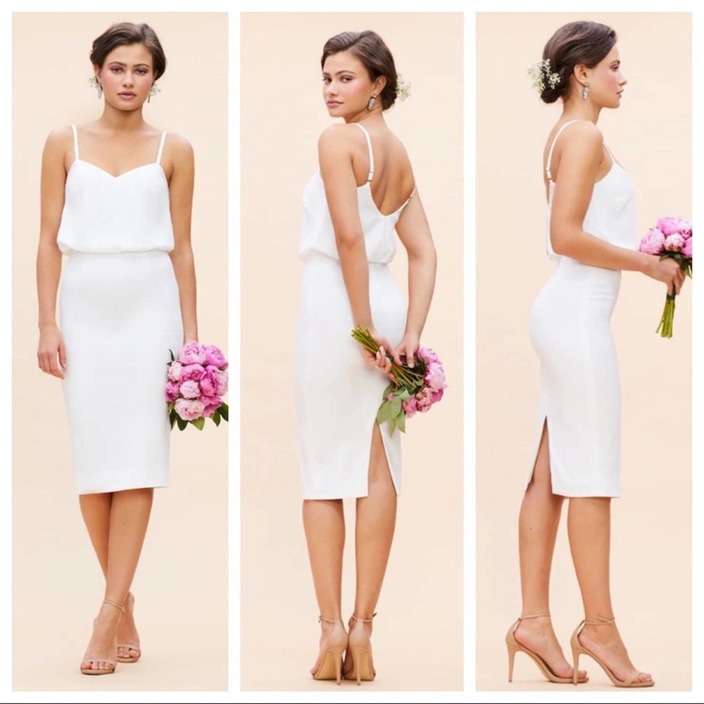 New! Dress the Population Alondra Midi Dress Size L Off White NWT 7973